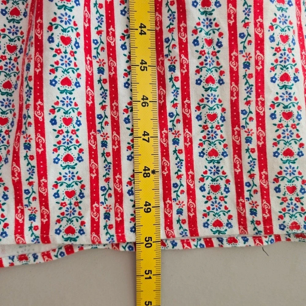 Lanz of Salzburg Nightgown M Red Floral Heart Stripe Lace Maxi Cotton Cottage